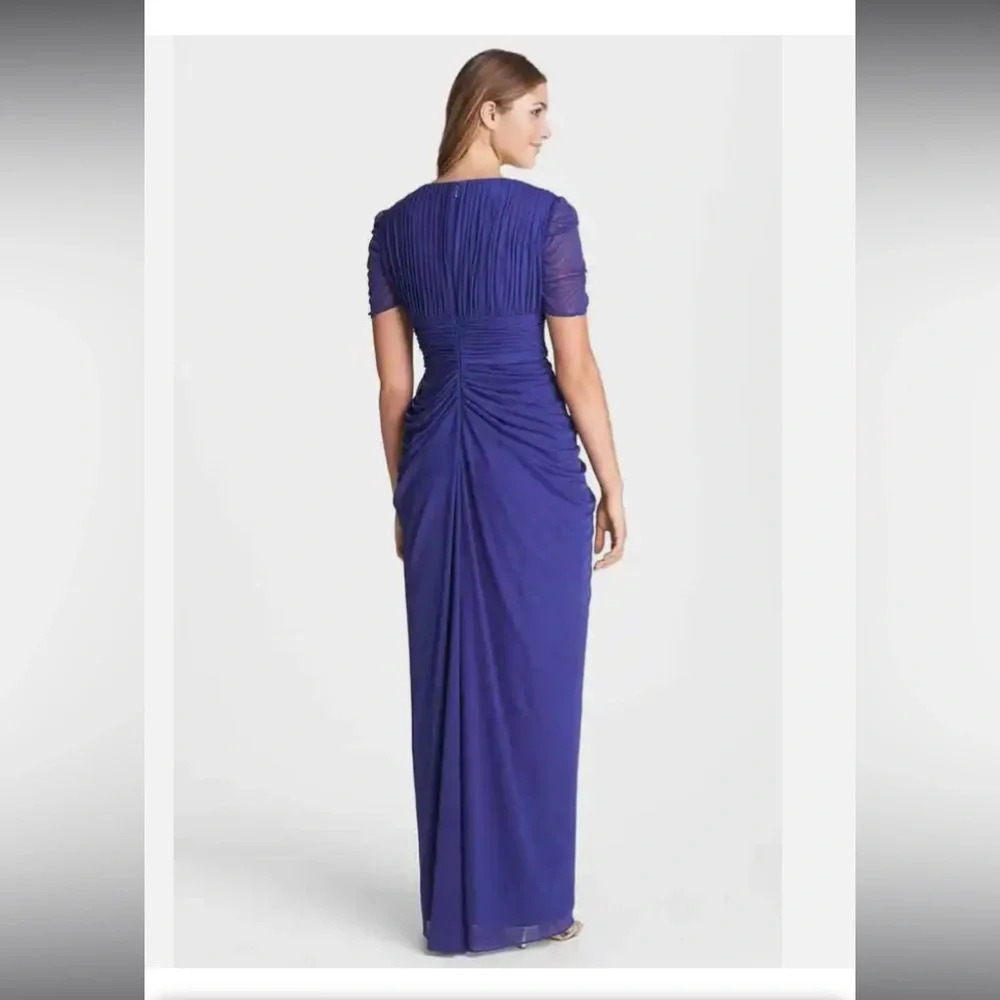 Adrianna Papell Women's Size 2P Petite Draped Ruched Mesh Maxi Dress Indigo Blue - Picture 2 of 13